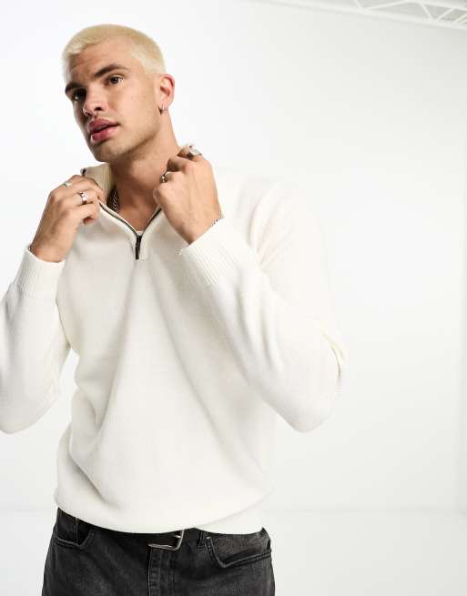 Brave Soul - Trui met korte rits in vintage wit