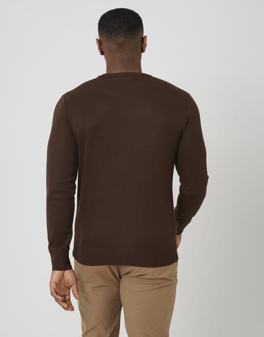 Brave Soul trui met V-hals en slim-fit in chocoladebruin, 2 van 4