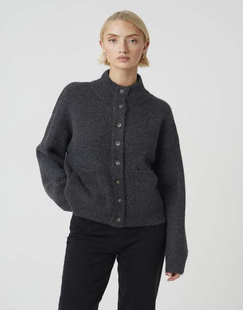 Brave Soul Turtle neck knitted bomber style jacket in charcoal - view 1