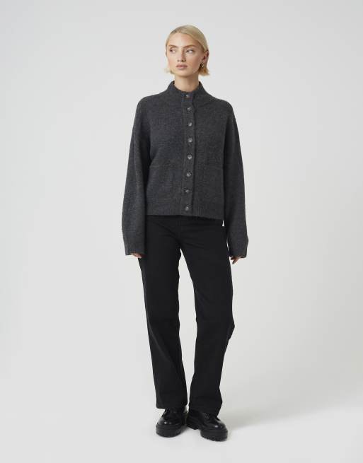 Brave Soul Turtle neck knitted bomber style jacket in charcoal, 3 of 4