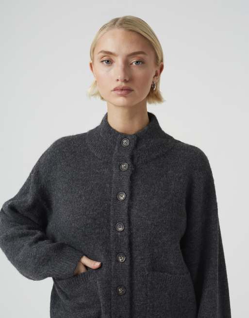 Brave Soul Turtle neck knitted bomber style jacket in charcoal, 4 of 4