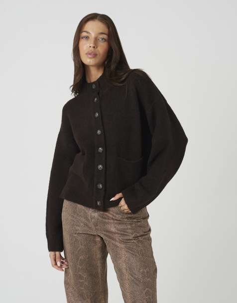 Brave Soul Turtle neck knitted bomber style jacket in chocolate - view 1
