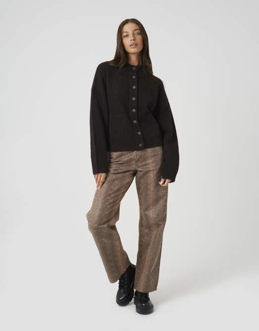 Brave Soul Turtle neck knitted bomber style jacket in chocolate, 3 of 4