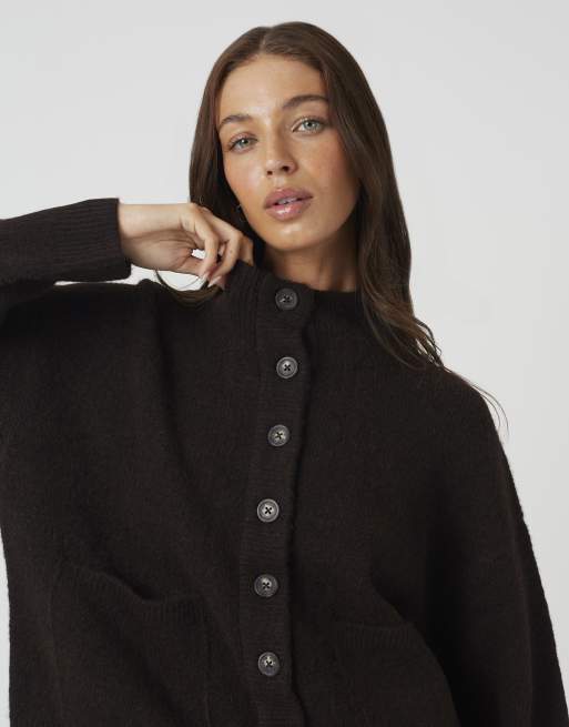 Brave Soul Turtle neck knitted bomber style jacket in chocolate, 4 of 4