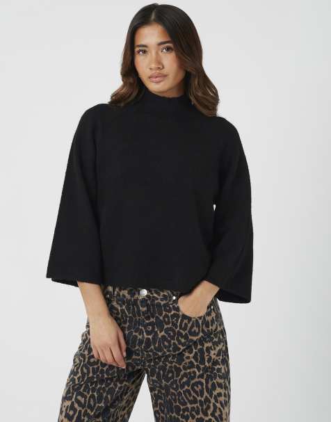 Brave Soul Turtle neck loose fit knitted t-shirt in black - view 1