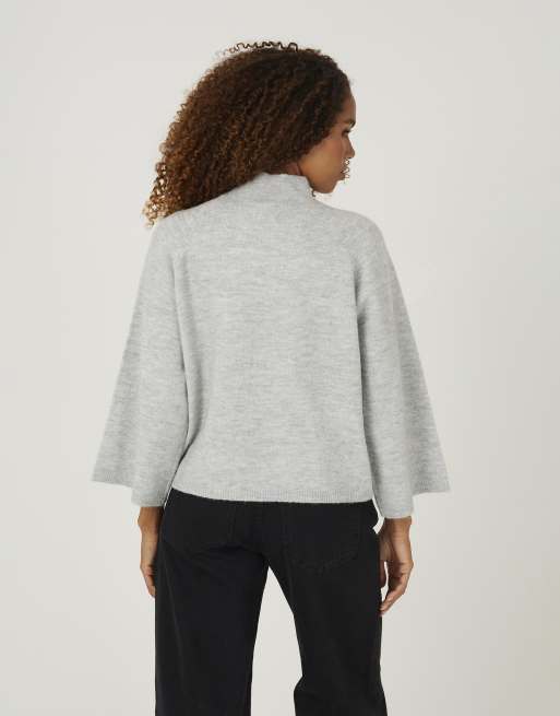 Brave Soul Turtle neck loose fit knitted t-shirt in grey, 2 of 4