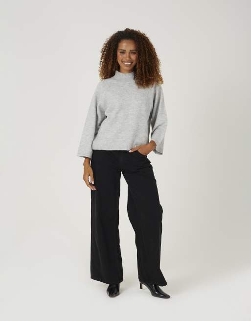 Brave Soul Turtle neck loose fit knitted t-shirt in grey, 3 of 4