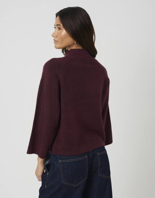 Brave Soul Turtle neck loose fit knitted t-shirt in wine, 2 of 4