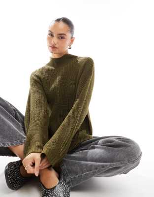 Brave Soul Brave Soul turtle neck oversized jumper in khaki-Green