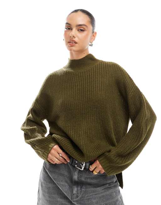 Brave Soul turtle neck oversized jumper in khaki