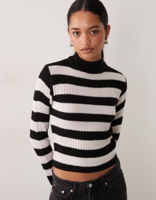Brave Soul Turtle Neck Ribbed Sweater In Pink