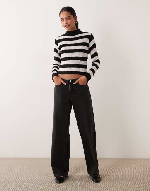 Brave Soul turtle neck ribbed sweater in white and black stripes, 2 of 4