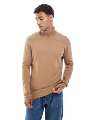 Brave Soul Turtle Neck Sweater In Brown