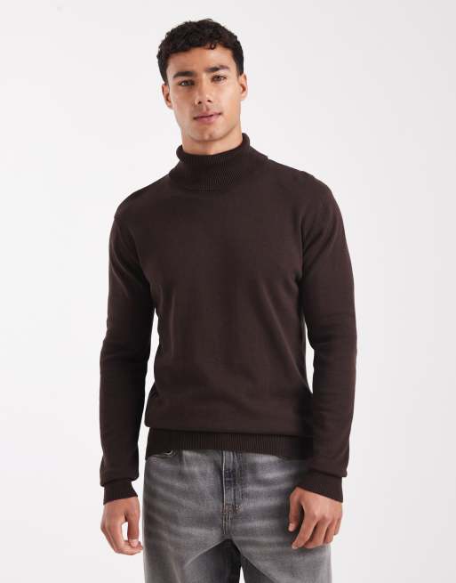 Brave Soul turtleneck jumper in chocolate brown