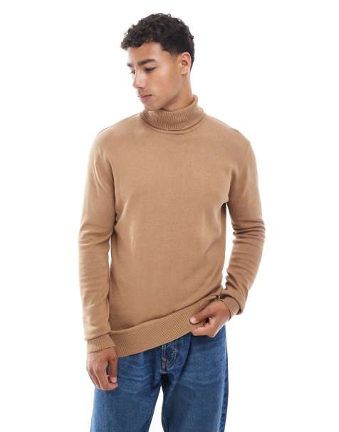 Brave Soul turtleneck jumper in tan - view 1