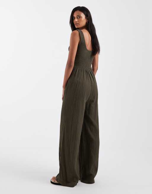 Brave Soul - Tuta jumpsuit kaki con scollo rotondo, 2 di 4