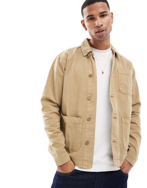 Brave Soul twill shacket in stone - view 1