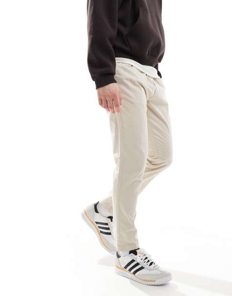 Brave Soul twill trousers with elasticated waist in stone - view 1