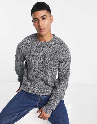 Brave Soul two color twist sweater in navy & ecru