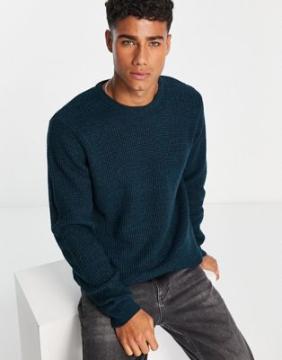 Brave Soul two colour twist jumper in navy & pine green