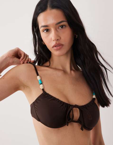 Brave Soul underwired bikini top with beaded detail in brown - view 1