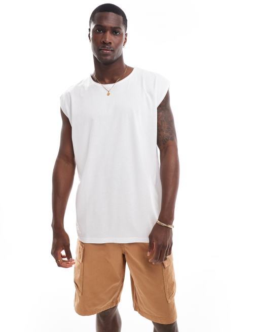 Brave Soul – Ungesäumtes Oversize-Trägershirt in Weiß