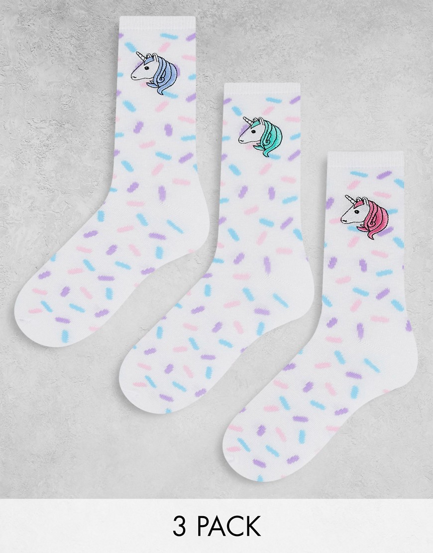 Brave Soul unicorn 3 pack ankle socks in white