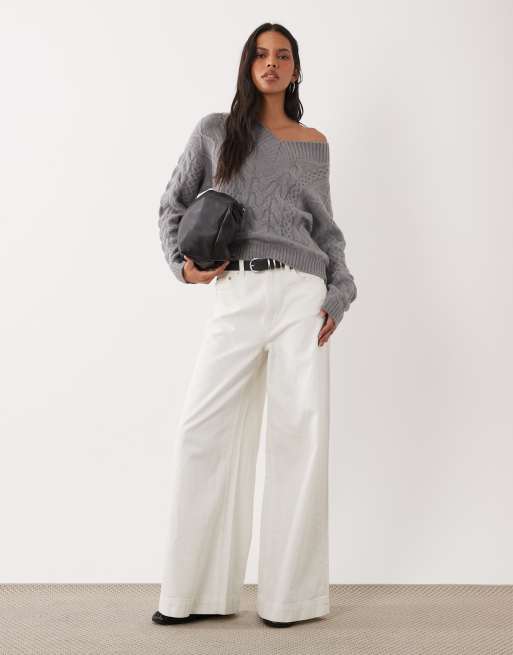 Brave Soul v-neck argyle knit jumper in light grey, 2 of 4