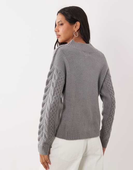 Brave Soul v-neck argyle knit jumper in light grey, 4 of 4