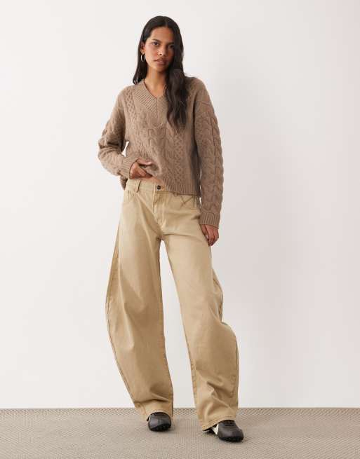 Brave Soul v-neck argyle knit jumper in mocha, 2 of 4