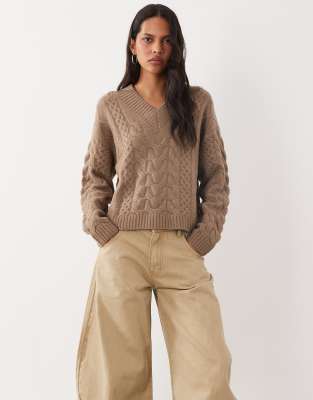 Brave Soul V-neck Argyle Knit Sweater In Brown