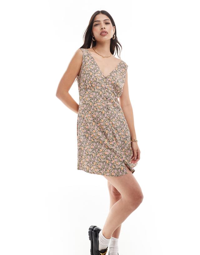 Brave Soul - v neck button down floral printed mini dress