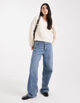 Brave Soul V Neck Cardigan With Flower Embroidery Detail In Neutral