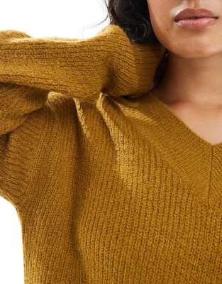 Brave Soul V-neck Fisherman Knit Sweater In Green