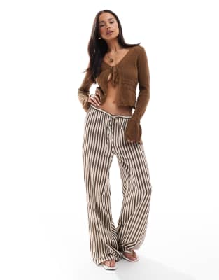 Shop Brave Soul V-neck Knit Cardigan With Flared Cuff In Brown