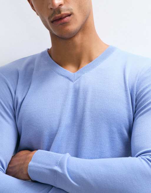 Brave Soul v-neck knit sweater in pale blue, 5 of 5