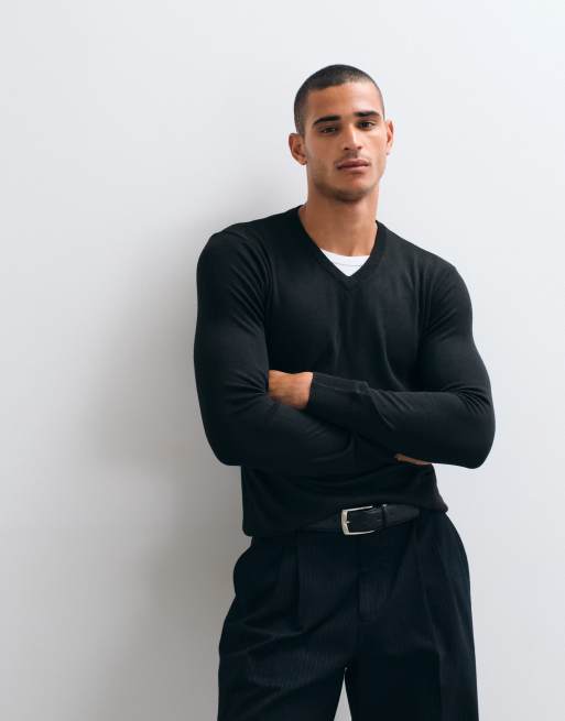 Brave Soul v-neck knitted jumper in black, 4 of 5