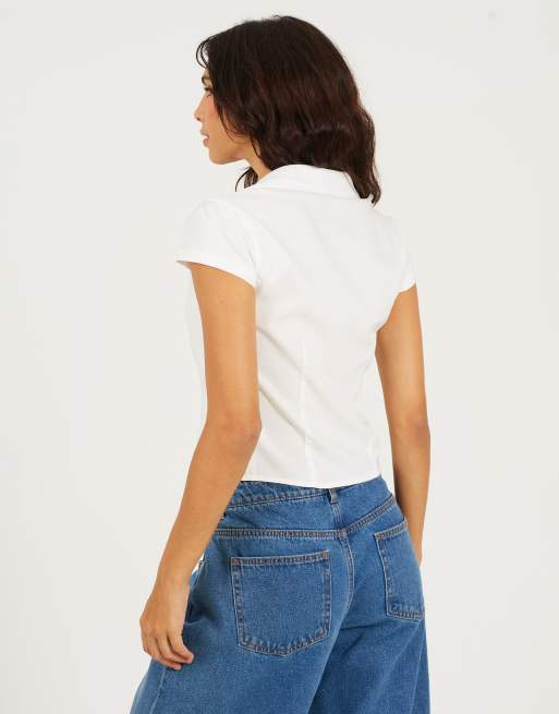 Brave Soul V-neck shirt with cap sleeve in white, 2 of 4