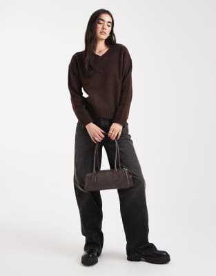 Brave Soul V Neck Soft Touch Sweater In Brown