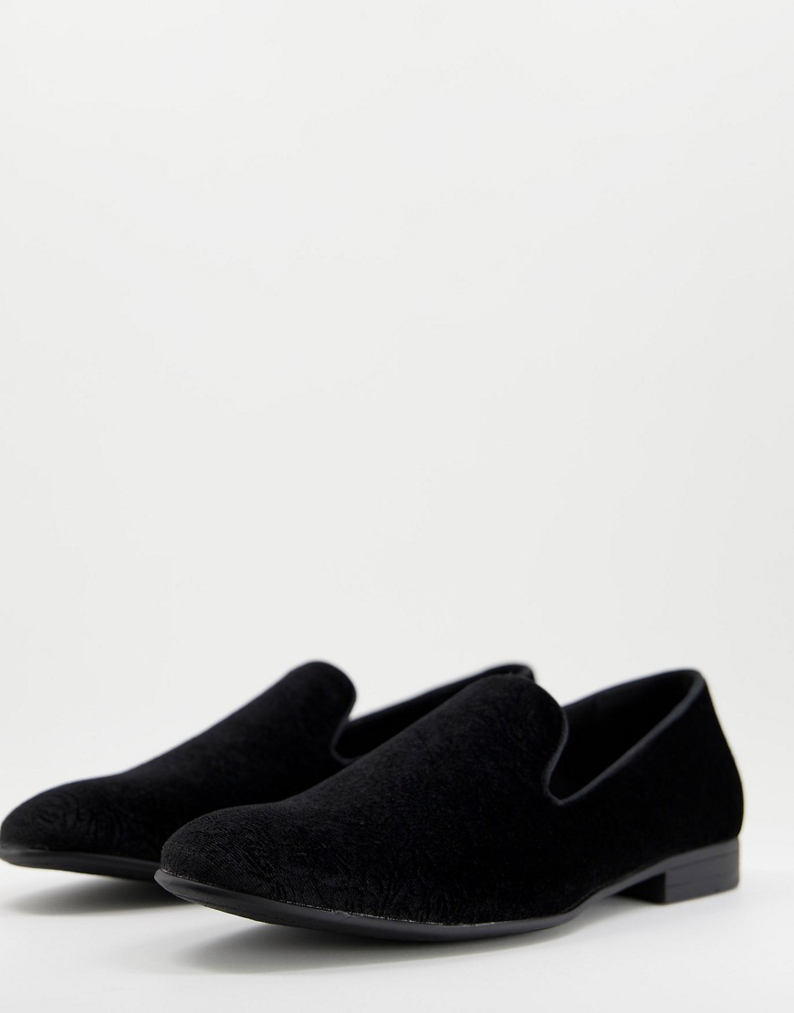 Brave Soul velvet baroque embossed loafers in black
