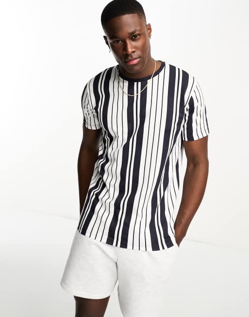 Brave Soul vertical stripe t-shirt in navy & white