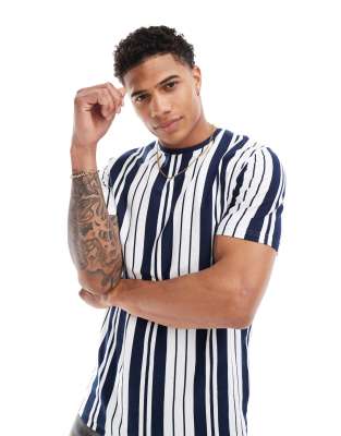 vertical stripe t-shirt in navy & white