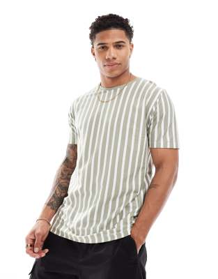 vertical stripe t-shirt in washed sage & white-Green