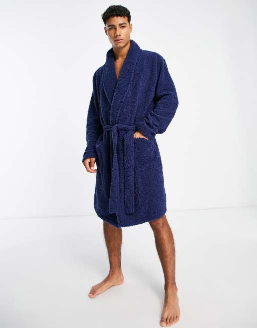 Brave Soul Vestaglia effetto peluche blu navy con collo sciallato ASOS
