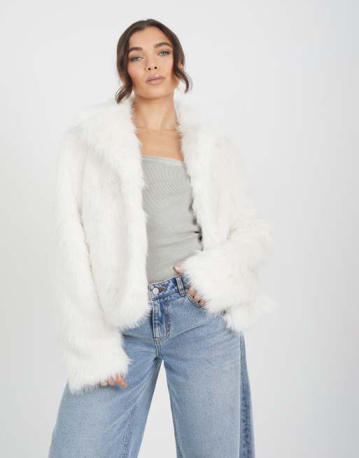 Brave Soul veste courte en faux-fur à col revers crème, 4 de 4