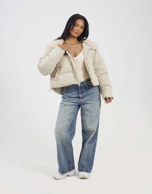Brave Soul veste matelassée à capuche en faux-fur crème, 3 de 4