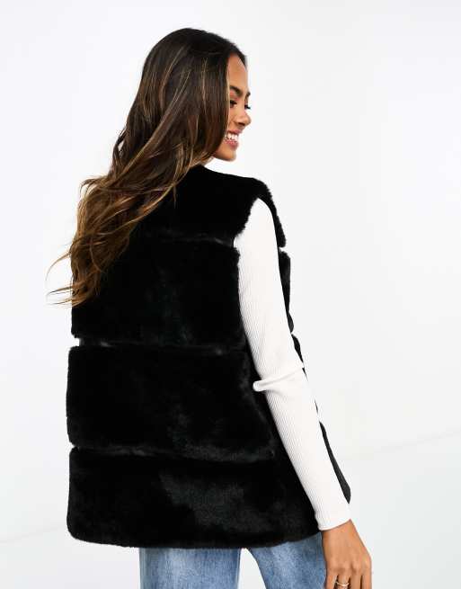 Doudoune Gilet Fausse Fourrure Sans Manche Noir Veste Sans Manches