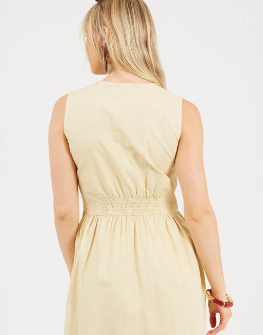Brave Soul - Vestido midi amarillo sin mangas con cuello de pico y botones, 4 de 4