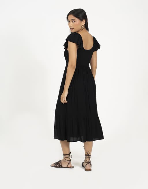 Brave Soul - Vestido midi bustier negro con mangas de volantes, 2 de 3