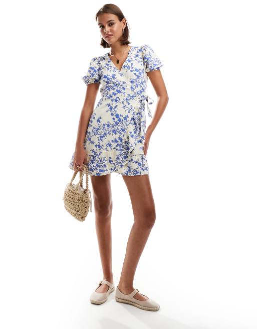 Brave Soul - Vestito avvolgente blu e bianco a fiori, 2 di 4